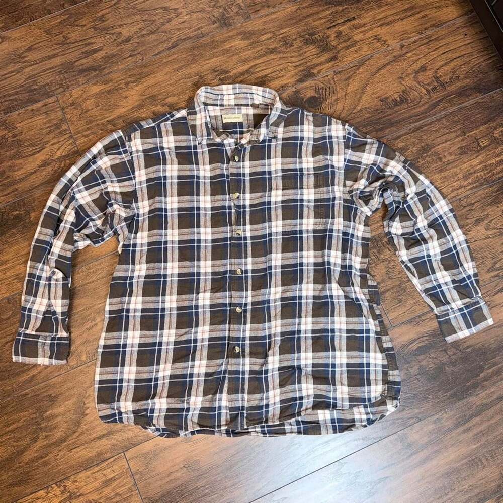 Hobbs Creek Plaid Flannel Shirt Size XL Brown Blue Long Sleeve Button Down
